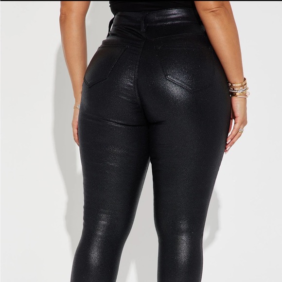 Double Dare Faux Leather Black Glitter Sparkle Pants - Picture 7 of 11